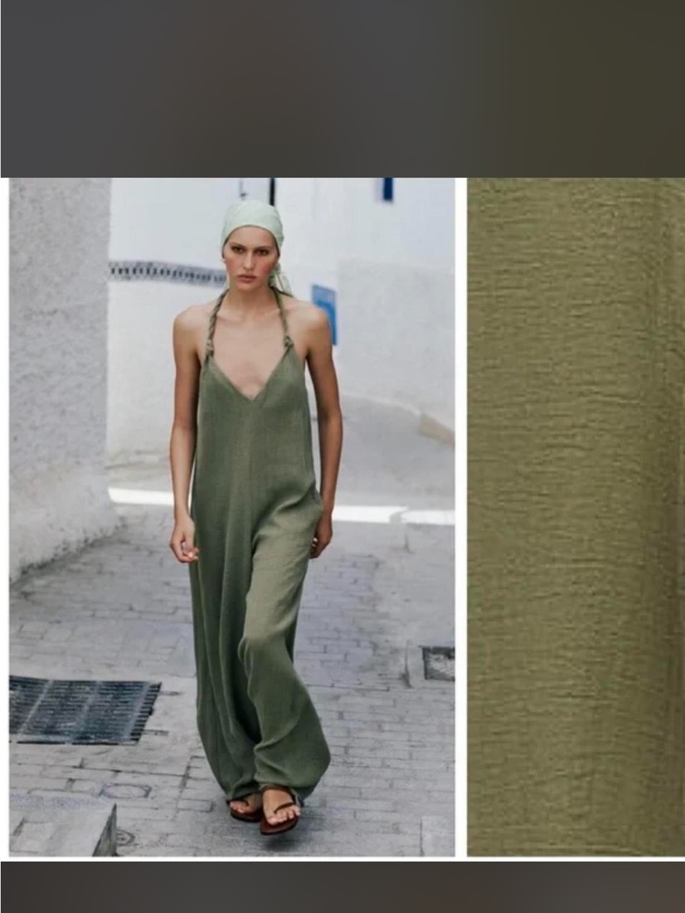 Zara Olive Green Halter Wide-Leg Jumpsuit